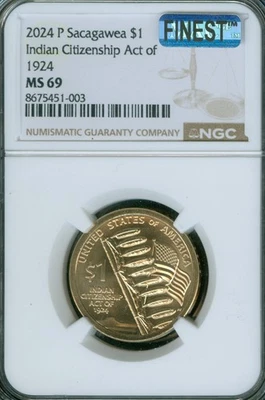 2024 P SACAGAWEA DOLLAR NGC MS69 MAC FINEST VERY RARE POP-3   . - Image 1 of 4