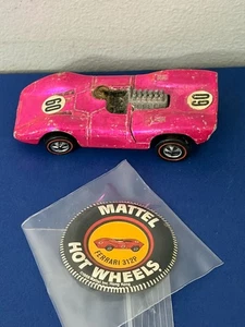 Vintage Mattel Hot Wheels Red Line 1969 Ferrari 312P Pink w button - Picture 1 of 15