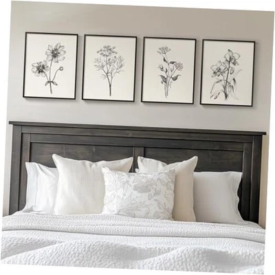  Framed Black and White Floral Wall 11" W x 14" H x 4Pcs Sketch - Black Framed - Image 1 of 4