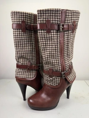 Cole Haan Air Kennedy Botas de Tacón Alto Cuero Marrón Lana Pata de Gallo MUJER 7.5 Foto 1 de 4