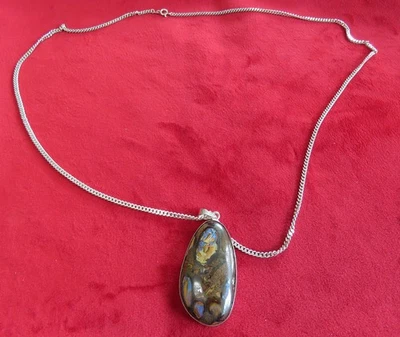 Collana A Catena In Argento Sterlingo 925 Con Grande Opale Boulder - Immagine 1 di 4