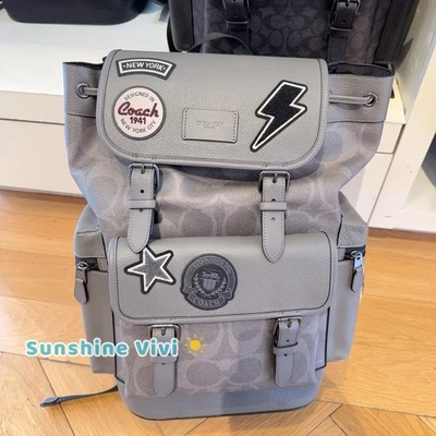 Mochila Sprint grande Coach para hombre nueva con etiquetas lona exclusiva con parches CCG03 gris Foto 1 de 4