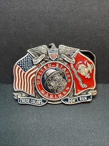 Vintage US Marines Bulldogge "These Colors Don't Run" Militär Gürtelschnalle 1980 - Bild 1 von 6
