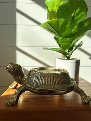 Turtle Candle Holder Metal Gold Toned Pillar Quirky Home Decor - Image 1 of 4