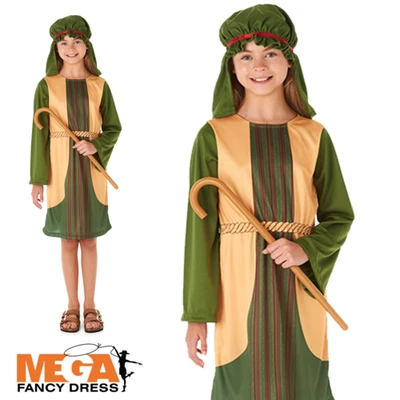 Girls Green Shepherd Costume Nativity Play Christmas Kid Fancy Dress Outfit Xmas - Image 1 of 4