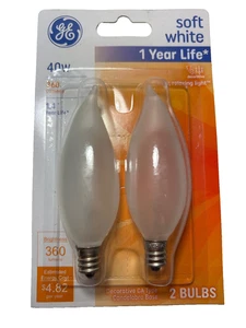 2 GE Soft White 40w Candelabra Decorative 66106 Cozy Light Bulbs E12 Screw - Picture 1 of 3