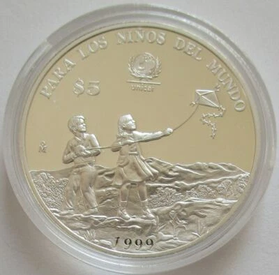 Meixco 5 Pesos 1999 50 Years UNICEF 1 Oz Silver - Image 1 of 2