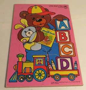 RARE Vintage Wooden Jigsaw Puzzle Golden Book 1988 Little Bear's Toys 9pc Sweden - Picture 1 of 8