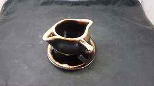 Pfaltzgraff Gourmet Brown Drip Double Spout Gravy Boat & Underplate #395 Vtg USA - Picture 1 of 8