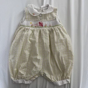 Vintage Carter's Smocked Baby Girls Pink & Green Bubble Romper size 3-6 mo. - Picture 1 of 3