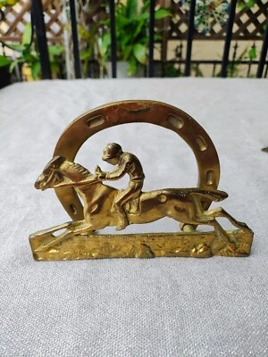 Brass Hermes Style Jockey on Horse Desk Letter Holder - Image 1 of 4