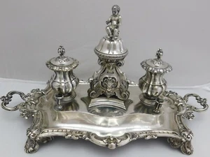 TINTENFASS-SCHREIBSET - SCHREIBZEUG SILBER 800 - ER ITALIEN  1875 - Bild 1 von 4