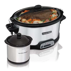 CROCK POT SLOW COOKER with Side Warmer/Programmable/7 Quart/Stainless Steel - Picture 1 of 13