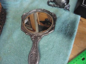 Antiguo espejo de mano imperio arte plata floral plata placa hecha a mano levantada - Imagen 1 de 3