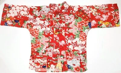 Japanese Kimono CHILD YOUTH SHIRT size 4 red floral Halloween Costume Japan - Image 1 of 4