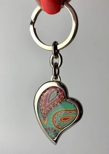 GLAM Keychain w/Mini Mirror Compact - Mod Paisleys on Heart - New Old Stock! - Picture 1 of 5