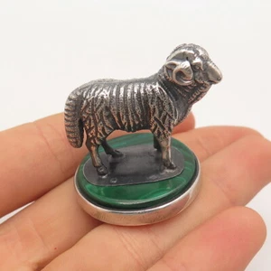925 Sterling Silber Vintage Malachit Edelstein Widder Sternzeichen Tischfigur - Bild 1 von 8