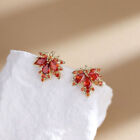 Red Gem Maple Leaf Stud Earrings For Women2023 New Fashion Light Luxury Gift SN❤
