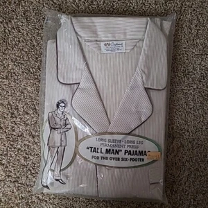 Vtg Diplomat Perm Press Men's 2pc 60s Pajama Lounge Set Brown Tan Stripe XL - Picture 1 of 11