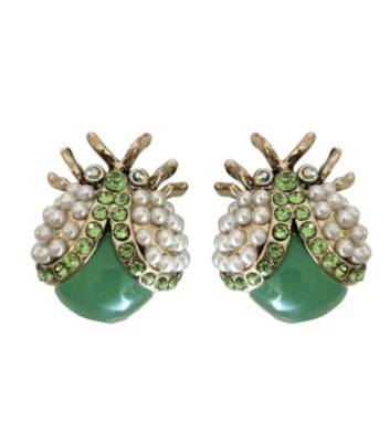 Pendientes Betsey Johnson Lady Bugs verde/perla poste Foto 1 de 3