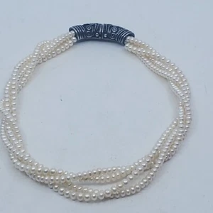 Vintage Mexico .925 Silver Genuine Multi Strand Pearl Necklace 17” Length J10 - Picture 1 of 15