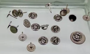 25 Nickel Steel TIE TACKS Lapel Scatter Pin Findings 9.5mm pad Tacs + 25 Backs - Picture 1 of 8