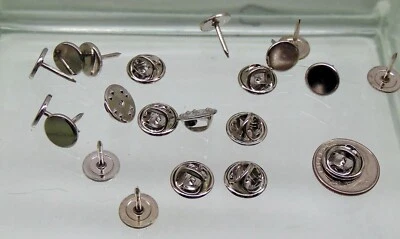 25 Nickel Steel TIE TACKS Lapel Scatter Pin Findings 9.5mm pad Tacs + 25 Backs - Image 1 of 4