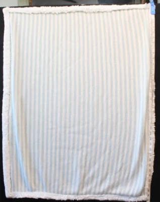 Pottery Barn Kids Emerson Baby Blanket Blue White Stripe Knit Reverse Sherpa 40" - Image 1 of 4
