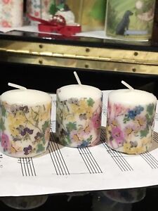 EASTER FLOWERS Design HAND DECORATED VOTIVE CANDLE SET OF 3