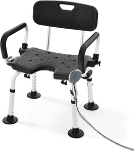 Shower Chair w/U-Shaped Cutout & Shower Buckle, Height Adjustable Non-Slip Alumi - Picture 1 of 9