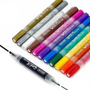 ZEYAR Dual Tip Paint Pens, Medium and Extra Fine, Water Based Acrylic 12 Colors - Picture 1 of 6