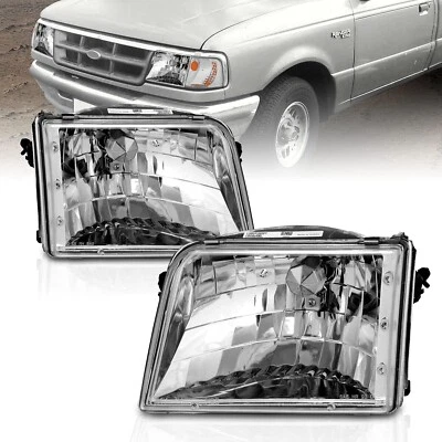 For 1993-1997 Ford Ranger Chrome Housing Headlights Main Lamps Set Both Sides - Image 1 of 4