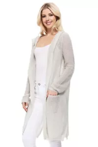 Yemak Women's Open Front Long Sweater Cardigan with Pockets and Hoodie HK8266 - Picture 1 of 13