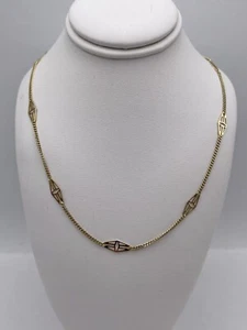 Vintage 14k Yellow Gold Italy Station Layer Necklace with Spring Ring 15" - Picture 1 of 3