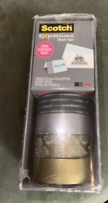 Scotch Expressions Washi Tape, Multi-Pack with Storage Box, Diamonds, Dots, Line - Image 1 of 4