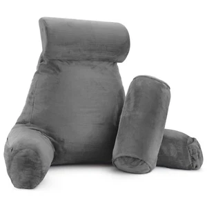 Large Foam Reading & TV Bed Rest Pillow +2 Neck & Lumbar Pillows, W/Pocket -Gray - Imagen 1 de 8
