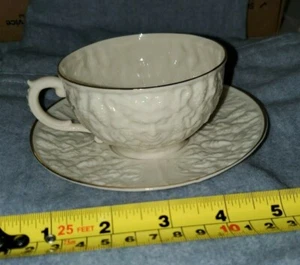 Irish Belleek Mask Bacchus Pattern Cup & Saucer - Green Mark - Picture 1 of 11