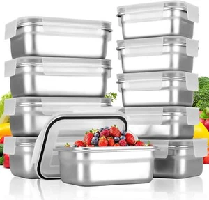 10-Piece Square 304 Stainless Steel Food Containers with Lids - Airtight, Stacka - Picture 1 of 6