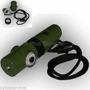 7 in 1 Green Emergency Whistle Compass Mirror Magnifier Camping Survival Kits - Picture 1 of 1