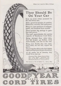 1917 Goodyear Cord Tires: Should Be On Your Car Vintage Print Ad - Picture 1 of 1