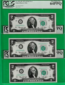1976 $2 Federal Reserve Note Stars ⭐ J 00259905-07* Kansas City 3 RUNS - Picture 1 of 2