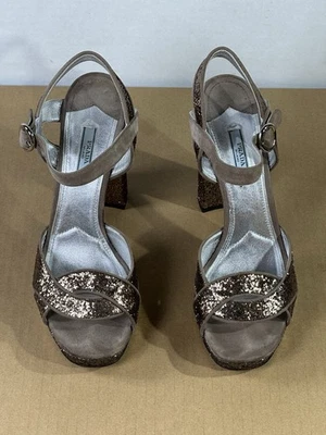Prada Brown Glitter Block Heel Platform Sandals Size 40 Made in Italy - Image 1 of 4