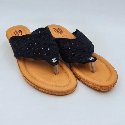 Spring Step Womens Tiffany Black Floral Cutout Leather Thong Sandal Sz 39 (8.5) - Image 1 of 4