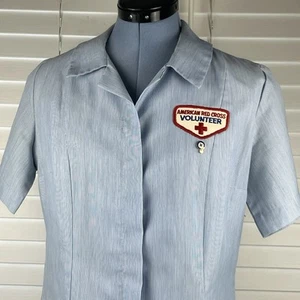 Vtg American Red Cross Volunteer Nurse Dress Sz? Hoover Made in USA Zip Up Blue - Picture 1 of 19
