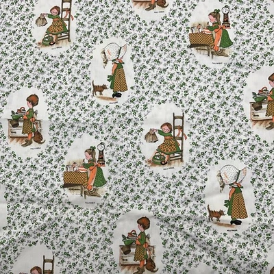 Vintage Holly Hobbie American Greetings Verde Floral Algodón Tela Melenas 1,67 Yd Foto 1 de 4
