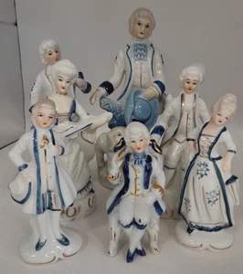 Vintage Blue and White Porcelain Noble Men & Lady Figurines x8 A9 G200 - Picture 1 of 18