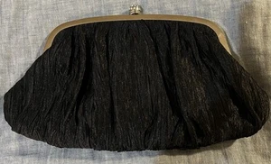 Neiman Marcus Satin Evening Bag With Crystal Closure & Silvertone Chain Black - Picture 1 of 7