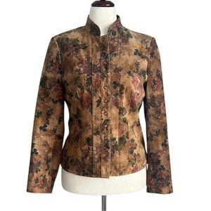 VS2 VTG Genuine Suede Floral Jacket Women’s Size M Mandarin Collar Boho Western - Picture 1 of 15