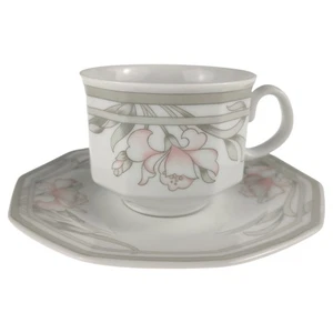 Taza de café con platillo 2 piezas Arabella Atelier Decoración Floral Rosa-Gris Porcela - Imagen 1 de 8