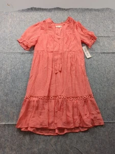 Indigo Rose Dress Sz Medium Coral Flowy Ruffle Collar & Sleeves V Neck NWT - Picture 1 of 10